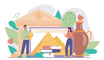 Obraz premium History learning scene. Vector illustration