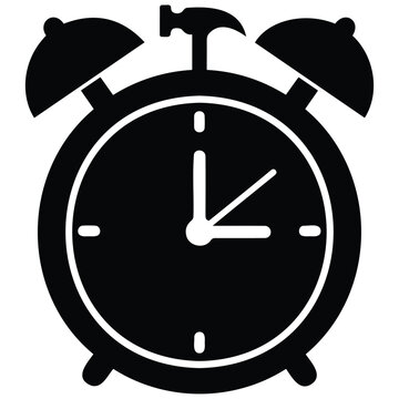 Classic ringing alarm clock showing three o clock time silhouette vector illustration design.