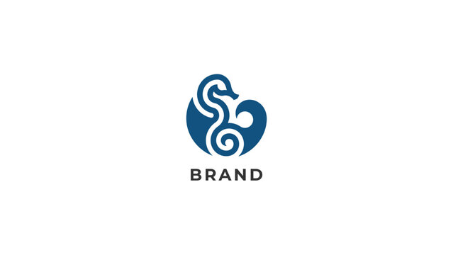 Elegant abstract seahorse and wave fusion design, symbolizing marine vitality, water movement, and oceanic grace in a stylized icon