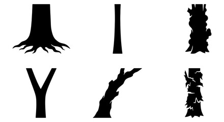 Diverse Tree Trunk Silhouettes, Root Systems, and Bark Textures Vector Pack: Organic Nature Elements for Design © Zubair