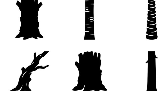 Diverse Tree Trunk Silhouettes, Forest Elements, Woodland Textures, Nature Vector Graphics, Organic Shapes, Isolated Tree Stems