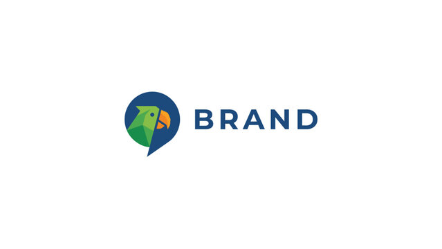 Colorful parrot icon inside a speech bubble, representing communication and branding, perfect for apps or services