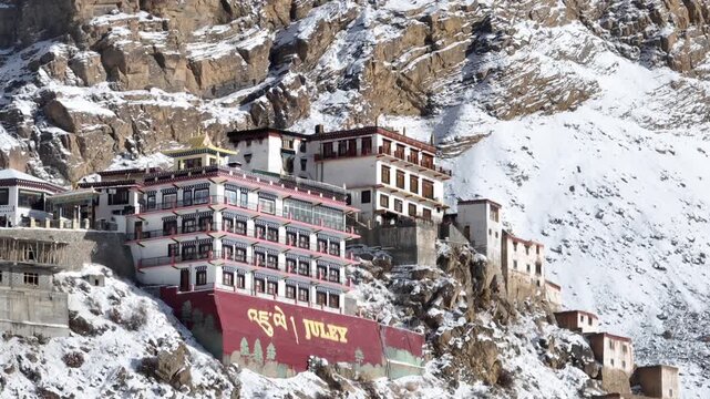Aerial view of Key Monastery in Spiti Valley Himachal Pradesh India