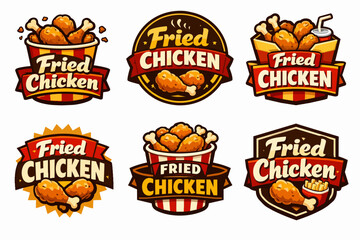 Naklejka premium Set of fried chicken logos and emblems, fast food restaurant branding templates, illustrating tasty meal concepts