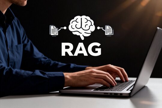 Person typing on laptop with brain diagram