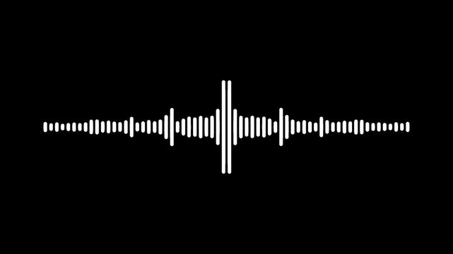 Dynamic white audio visualizer on black background, abstract audio wave digital frequency, sound wave animated audio waveform spectrum animation, 4k motion video.