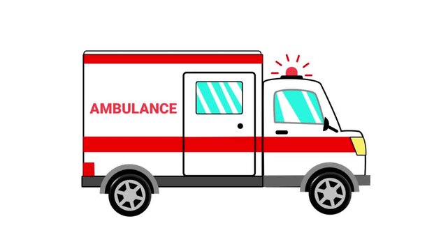 Emergency ambulance vehicle with flashing red lights isolated on white and green screen backgrounds.