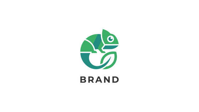 Green Chameleon Logo with Leaf for Eco-Friendly Brand Identity and Nature-Inspired Design