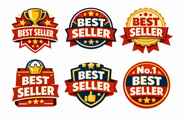 Naklejka premium Best seller badges collection featuring emblem designs, success symbols, and premium quality labels for marketing and commerce