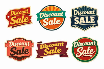 Obraz premium Vintage discount sale labels offering promotional advertising for retail shopping with retro sticker designs