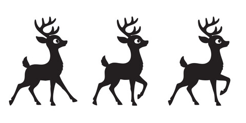 Obraz premium Deer Walking Silhouette Set Black Wildlife Illustration Collection
