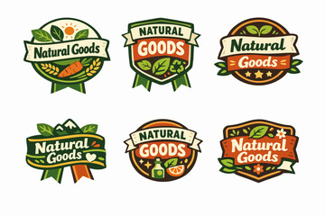 Naklejka premium Natural goods badges collection containing various designs for organic products, healthy food, and sustainable living