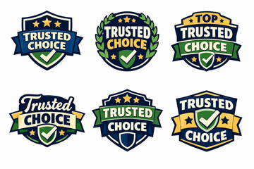 Naklejka premium Trusted choice emblem collection representing reliability, quality, and guaranteed customer satisfaction with verification icons