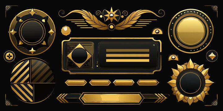 Luxury gold and black game user interface elements, vector