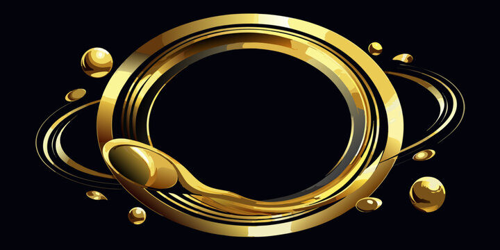Abstract golden orbital frame with liquid splashes, vector