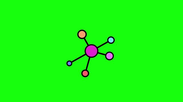 Connected dots network icon, network connection symbol animation, data, internet. HD video with chroma key, green screen for transparent background.