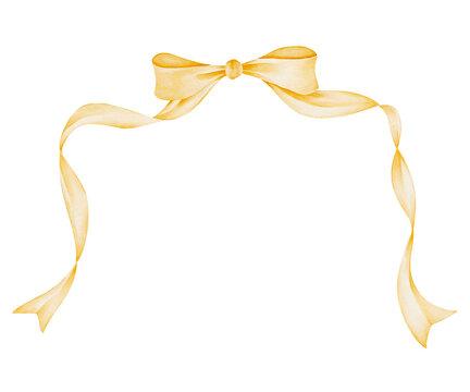 Yellow Ribbon Bow Watercolor Illustration