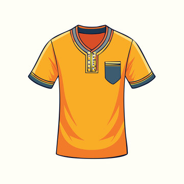 Orange Polo Shirt with Blue Pocket and Striped Collar