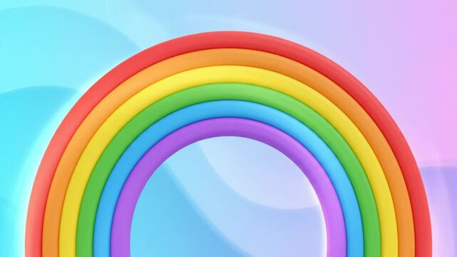 Bright and cheerful 3D rainbow arching across a vibrant blue and pink gradient background