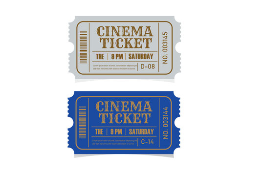 Cinema ticket mockup design with barcodes and text fields in vector style Vector