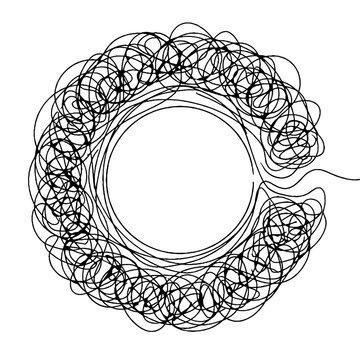 Tangled mess of black lines circle.