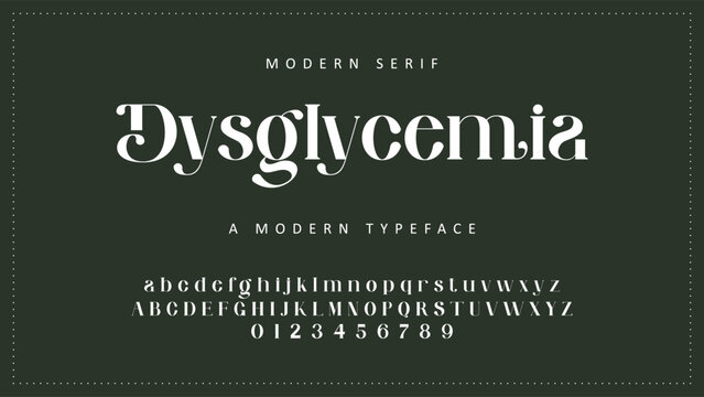 Modern Serif Font, Dysglycemia Typeface, Alphabet Characters, Typography Design, Vector Text