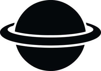 Silhouette design of a simple ringed planet icon black vector © AbuSadat