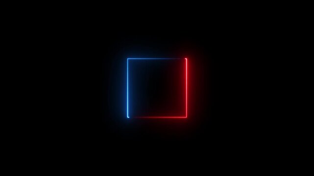 Glowing neon square rectangle picture frame icon animation shape frame rotation footage round border frame.