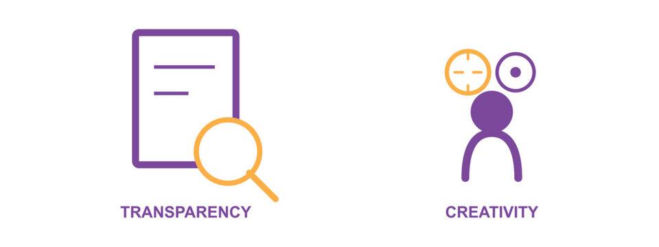 Transparency and creativity vector illustration, business concepts with document and person icons.