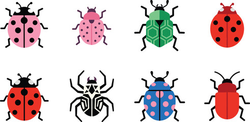 colorful ladybug and beetle insect icon set with spider graphic for nature education garden apps bug illustration projects and creative digital design elements © Hachhada