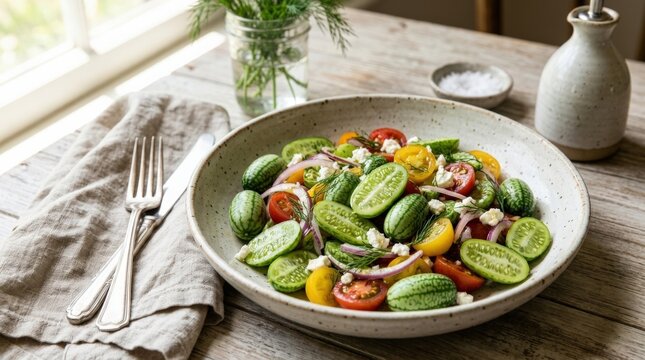 African cucumber, Mexican cucumber, mouse melon, Melothria, appetizing stock food photography, homemade recipe styling, fresh ingredients, restaurant menu concept, culinary blog image, gourmet