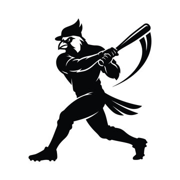 Cardinal Bird Baseball Player Mascot Swinging Bat Vector Illustration
