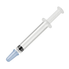 Fototapeta premium Clear plastic syringe with blue cap and black measurement markings, isolated on transparent background