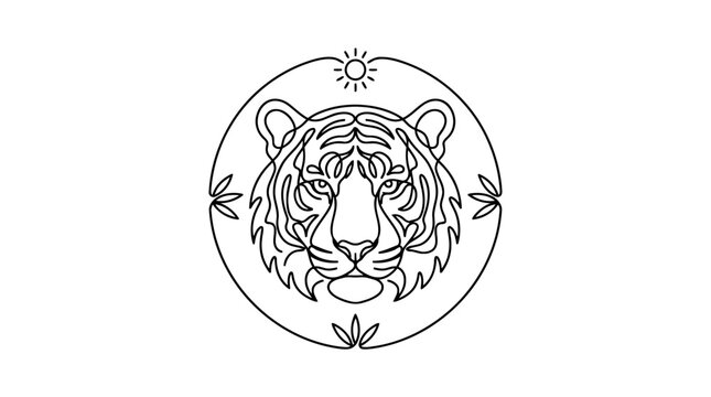 Premium Monoline Continuous Line Tiger Face Conservation Badge Vector