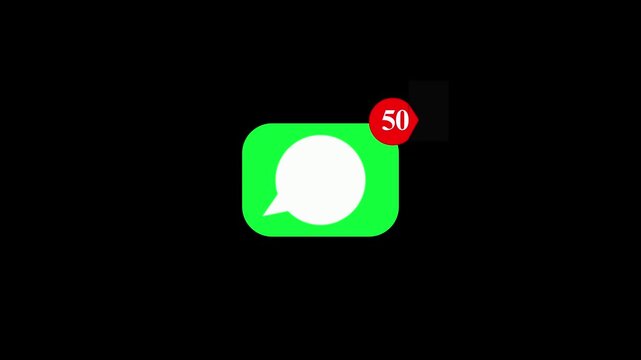 Animation of what app icon representing messages with a loop animation and alpha channel. Message Icon Animation Featuring SMS, and messages with transparent background in 4K Video,