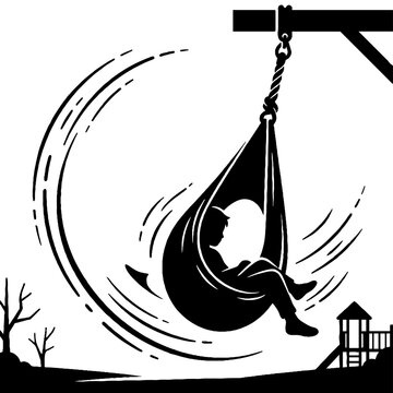 Silhouette of child on swing set.