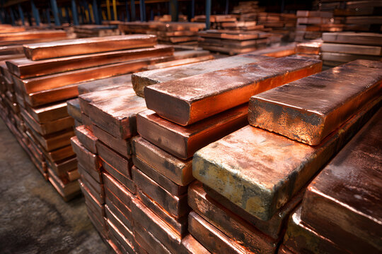 Stacks of copper cathodes await delivery