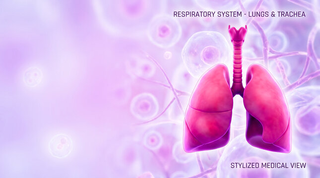 Stylized human lungs with cells background, respiratory syste