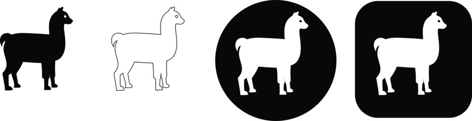 Obraz premium Llama set black white silhouette outline circle square graphicstitle: llama set black white silhouette
