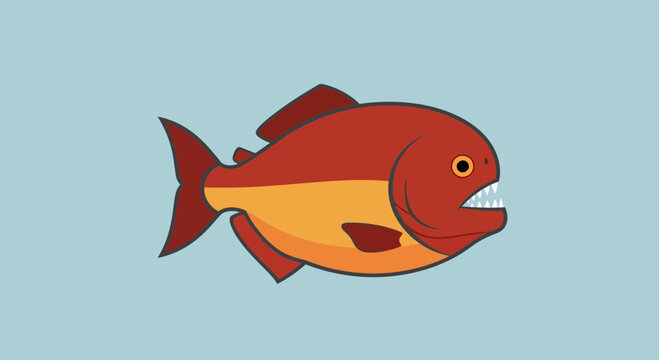 Stylized Illustration of a Red Piranha Fish