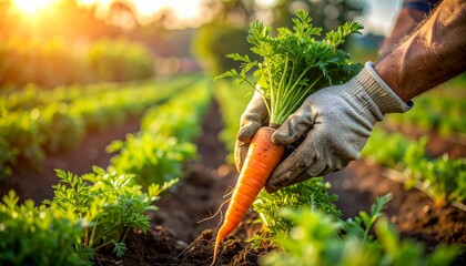 Obraz premium Close-Up Gardener Hands Harvesting Carrots in Garden
