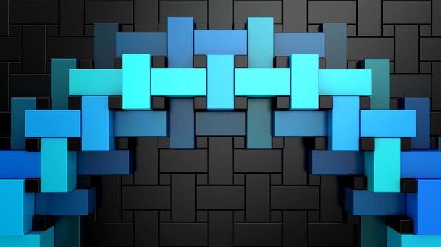 Geometric Shapes Form a Wave. Abstract motion, two color, 3d rendering, 4k resolution
