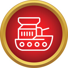 Naklejka premium White line art military warship battleship icon in a red circle with golden border