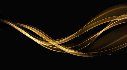 Plakat Vector Abstract Shiny Glowing Gold Color Wave. Transparent Golden Wavy Lines. Elegant Luxury background. Black BG
