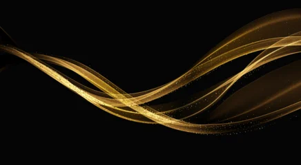 Vector Abstract Shiny Glowing Gold Color Wave. Transparent Golden Wavy Lines. Elegant Luxury background. Black BG © Maryna Stryzhak