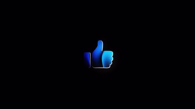 Animated Glowing Blue Thumbs Up Like Icon on Transparent Background