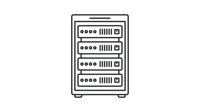 Server rack icon displays a modern data storage unit designed for managing enterprise information systems and cloud networks.