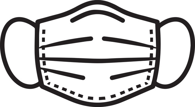 Premium High-Resolution Flat Black  White Vector Icon of Surgical Mask with Elastic Bands &ndash; Essential Medical Safety Gear for Healthcare Professionals, Public Health Campaigns, Workplace