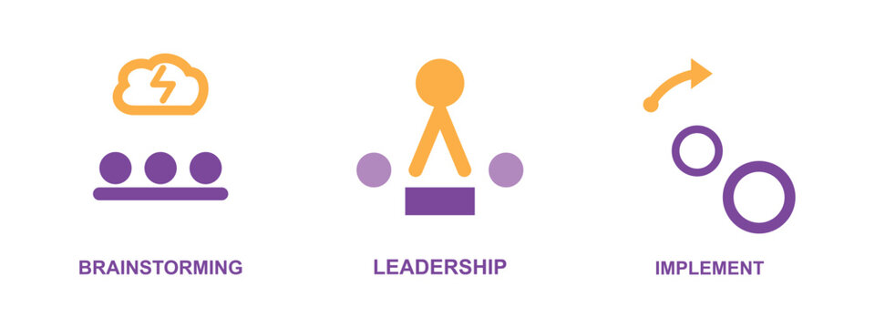 Brainstorming and leadership with implement icons, business management concept.
