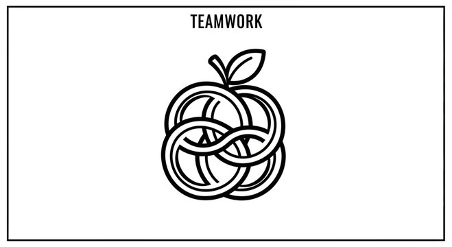 Teamwork Apple Logo Concept - Intertwined Rings Symbolizing Collaboration and Unity